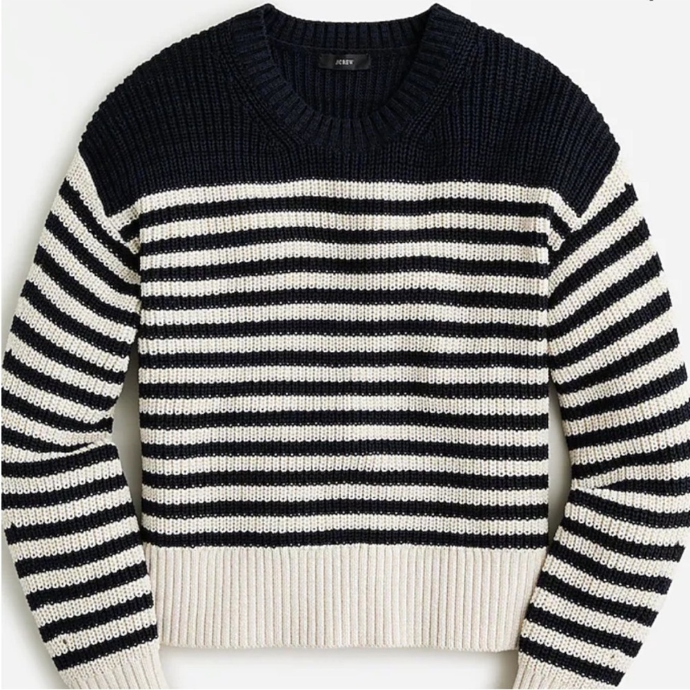 J. Crew Oversized Striped Crew Neck Sweater Navy Ivory Medium